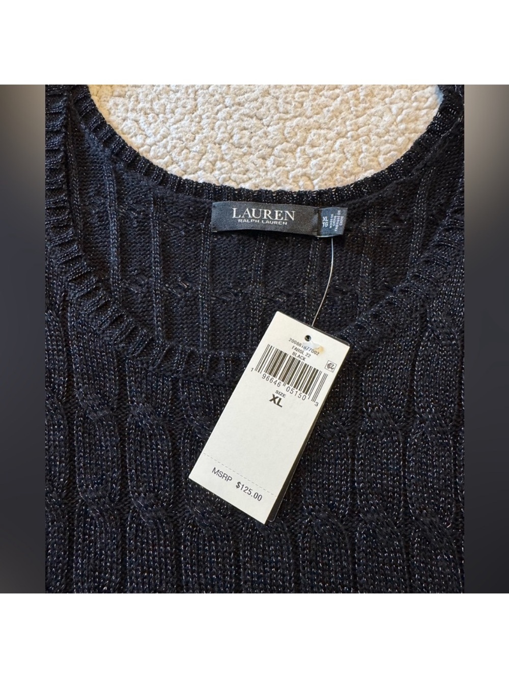 🎉 SALE 🎉 Lauren Ralph Lauren Black Shimmer Knit Tank Top Like New Condition XL - Picture 3 of 8
